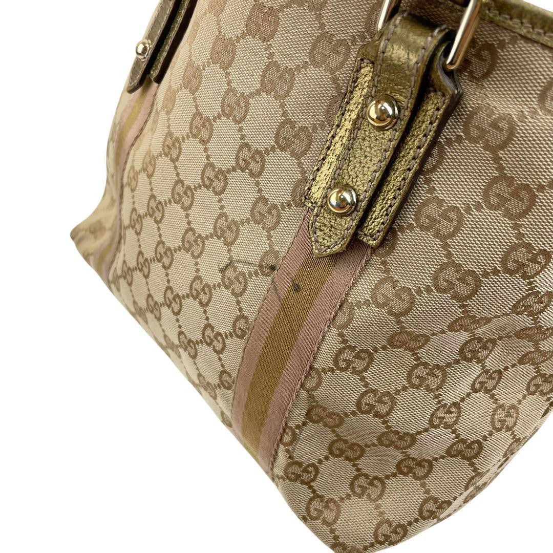 GUCCI Hand Bag Tote Purse Sherry Line GG Canvas Leather Authentic