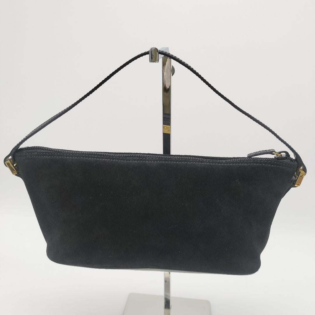GUCCI Hand Bag Tote Purse Accessory Pouch Suede Leather Black Authentic