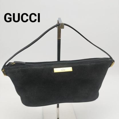 GUCCI Hand Bag Tote Purse Accessory Pouch Suede Leather Black Authentic
