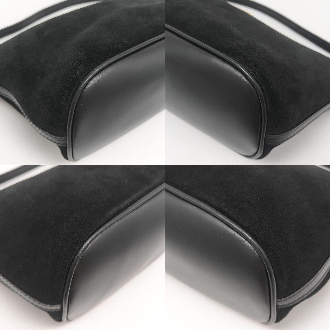 GUCCI Hand Bag Tote Purse Accessory Pouch Suede Leather Black Authentic