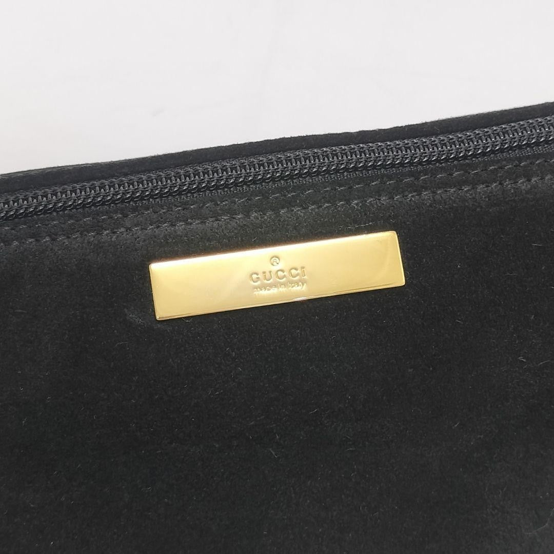 GUCCI Hand Bag Tote Purse Accessory Pouch Suede Leather Black Authentic