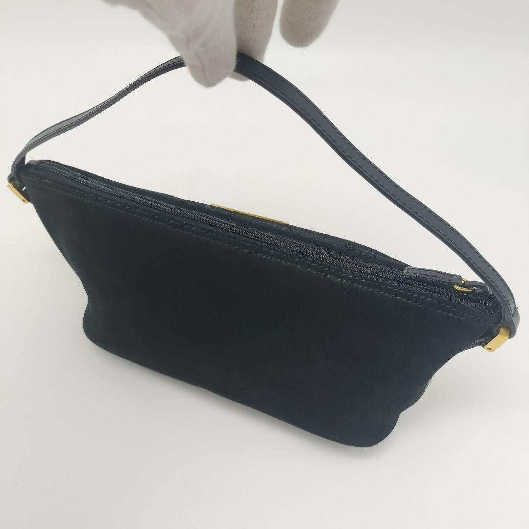 GUCCI Hand Bag Tote Purse Accessory Pouch Suede Leather Black Authentic