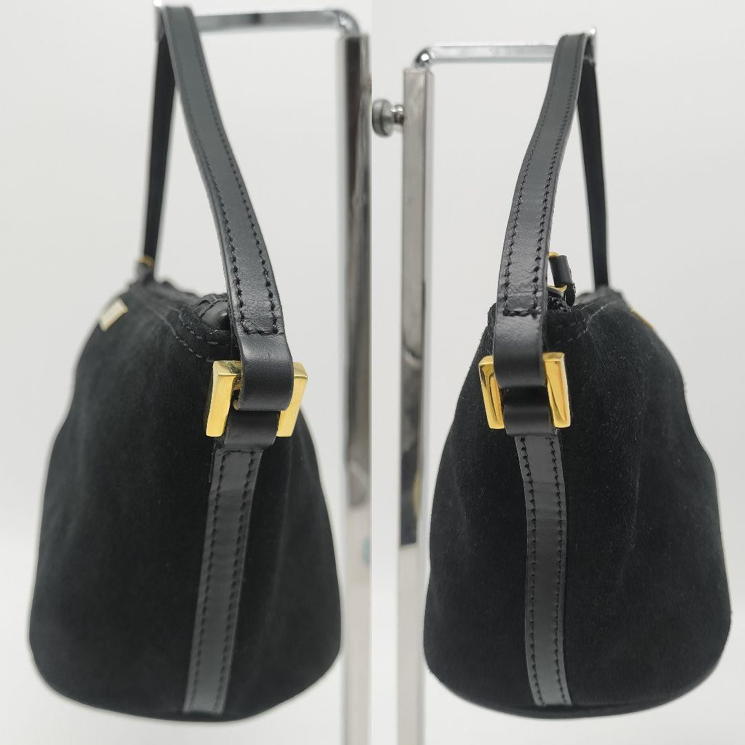 GUCCI Hand Bag Tote Purse Accessory Pouch Suede Leather Black Authentic