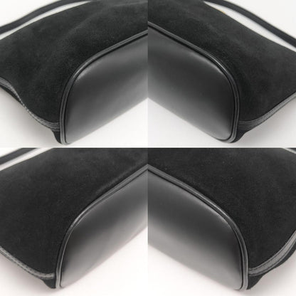 GUCCI Hand Bag Tote Purse Accessory Pouch Suede Leather Black Authentic