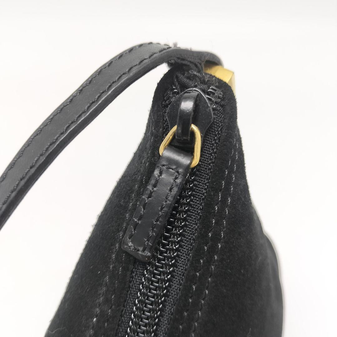GUCCI Hand Bag Tote Purse Accessory Pouch Suede Leather Black Authentic