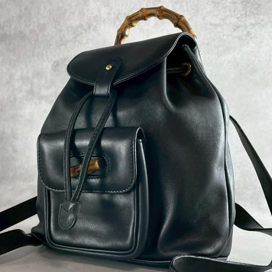 GUCCI Mini Backpack Bamboo Leather Black Authentic