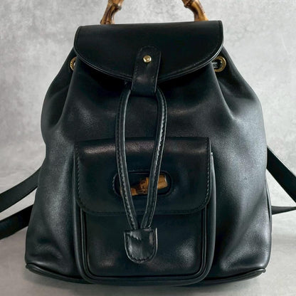 GUCCI Mini Backpack Bamboo Leather Black Authentic