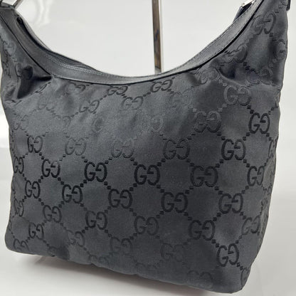 GUCCI Hand Shoulder Bag Tote Purse GG Bamboo Nylon Black Authentic