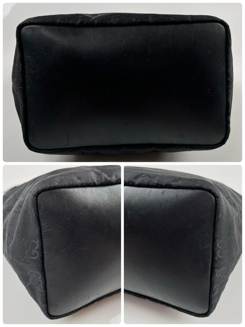 GUCCI Hand Shoulder Bag Tote Purse GG Bamboo Nylon Black Authentic