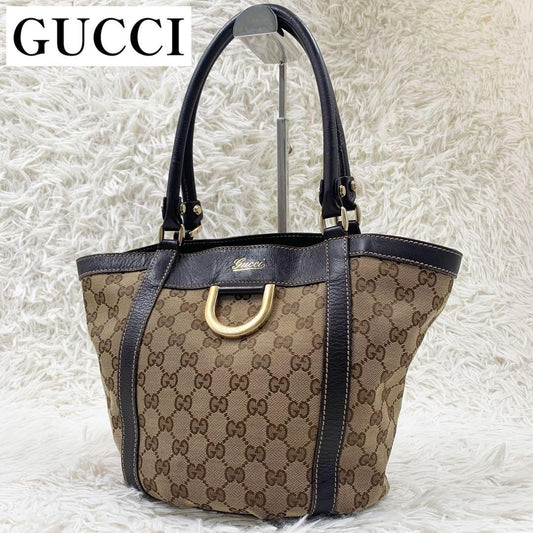 GUCCI Hand Bag Tote Purse GG Canvas Leather Beige Brown Authentic