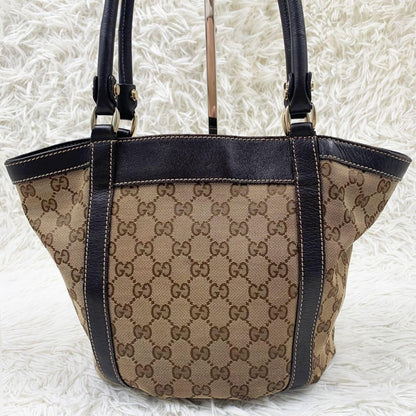 GUCCI Hand Bag Tote Purse GG Canvas Leather Beige Brown Authentic