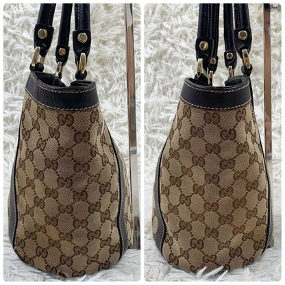 GUCCI Hand Bag Tote Purse GG Canvas Leather Beige Brown Authentic