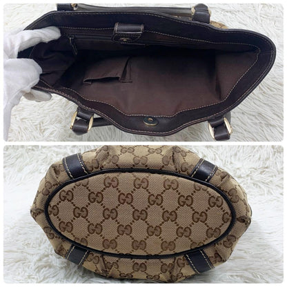 GUCCI Hand Bag Tote Purse GG Canvas Leather Beige Brown Authentic