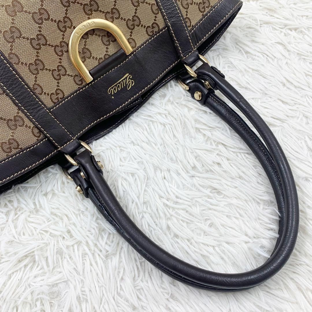 GUCCI Hand Bag Tote Purse GG Canvas Leather Beige Brown Authentic
