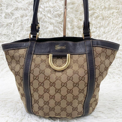 GUCCI Hand Bag Tote Purse GG Canvas Leather Beige Brown Authentic