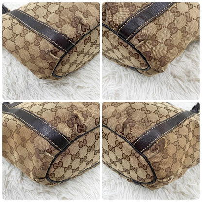 GUCCI Hand Bag Tote Purse GG Canvas Leather Beige Brown Authentic