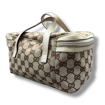 GUCCI Vanity Bag Accessory Pouch GG Canvas Leather Brown White Authentic