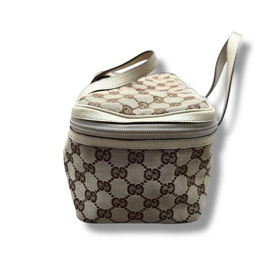 GUCCI Vanity Bag Accessory Pouch GG Canvas Leather Brown White Authentic