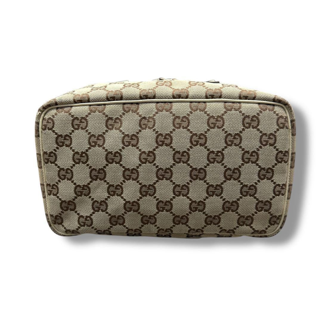 GUCCI Vanity Bag Accessory Pouch GG Canvas Leather Brown White Authentic