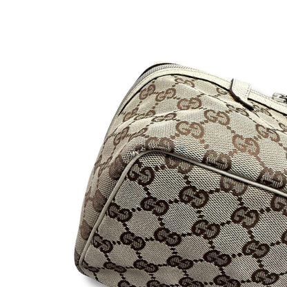 GUCCI Vanity Bag Accessory Pouch GG Canvas Leather Brown White Authentic