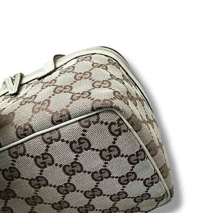 GUCCI Vanity Bag Accessory Pouch GG Canvas Leather Brown White Authentic
