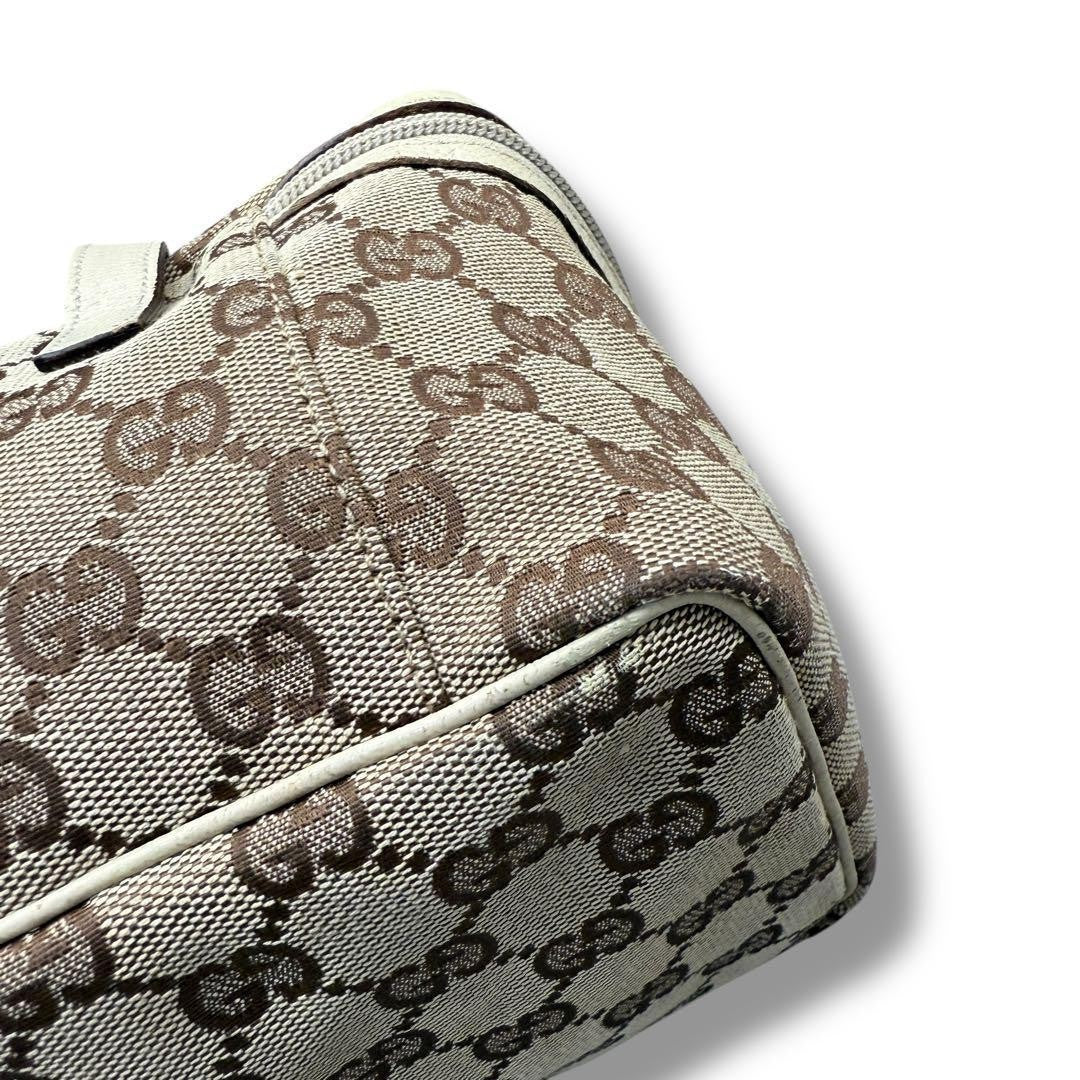 GUCCI Vanity Bag Accessory Pouch GG Canvas Leather Brown White Authentic