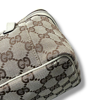 GUCCI Vanity Bag Accessory Pouch GG Canvas Leather Brown White Authentic