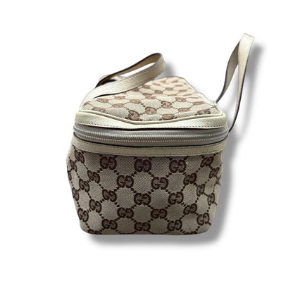 GUCCI Vanity Bag Accessory Pouch GG Canvas Leather Brown White Authentic
