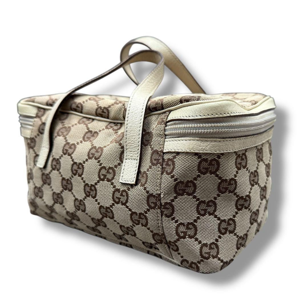 GUCCI Vanity Bag Accessory Pouch GG Canvas Leather Brown White Authentic