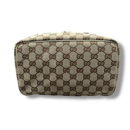 GUCCI Vanity Bag Accessory Pouch GG Canvas Leather Brown White Authentic