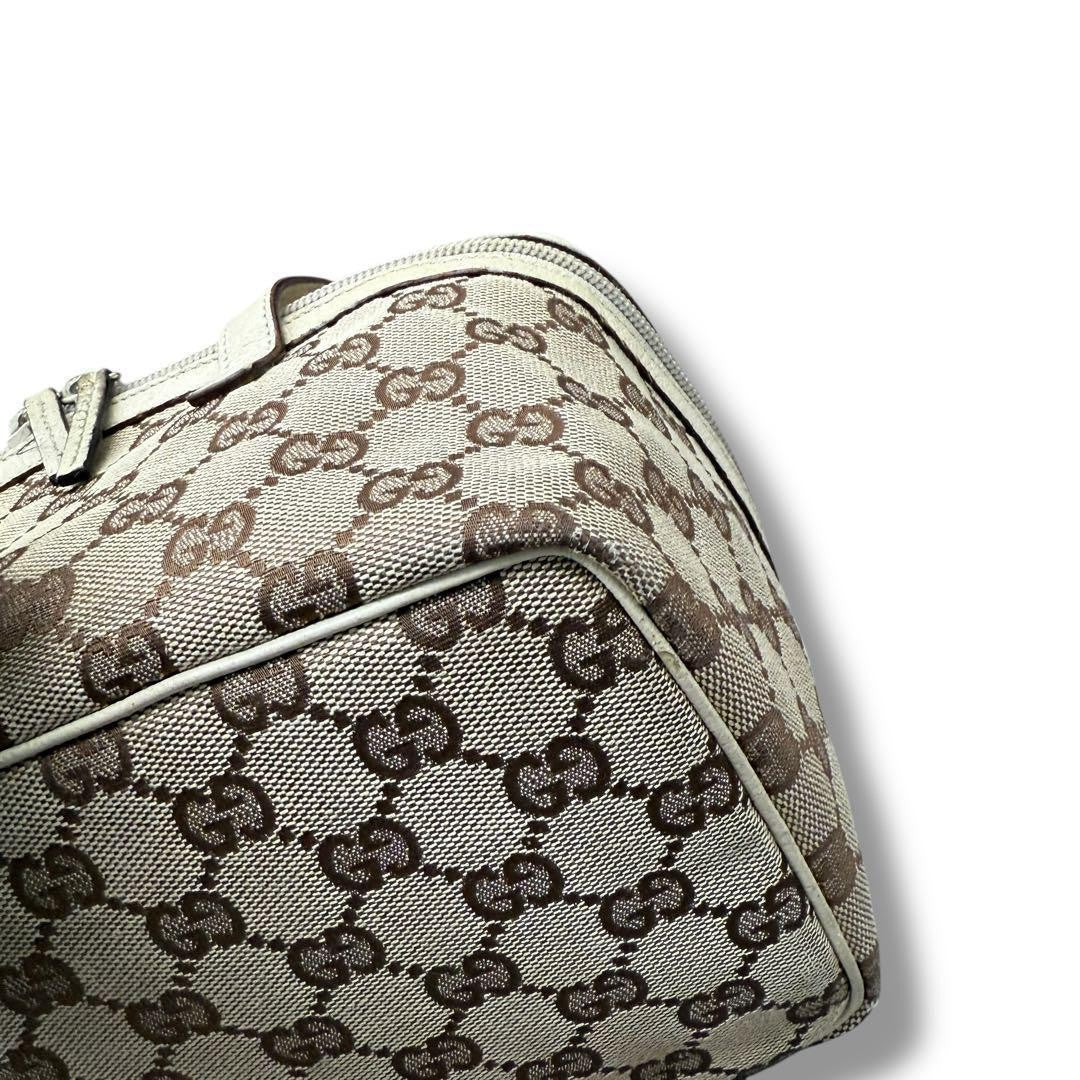GUCCI Vanity Bag Accessory Pouch GG Canvas Leather Brown White Authentic