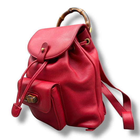 GUCCI Backpack Mini Bamboo Leather Red Authentic