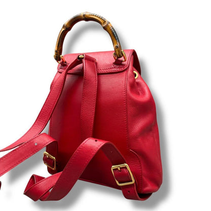 GUCCI Backpack Mini Bamboo Leather Red Authentic