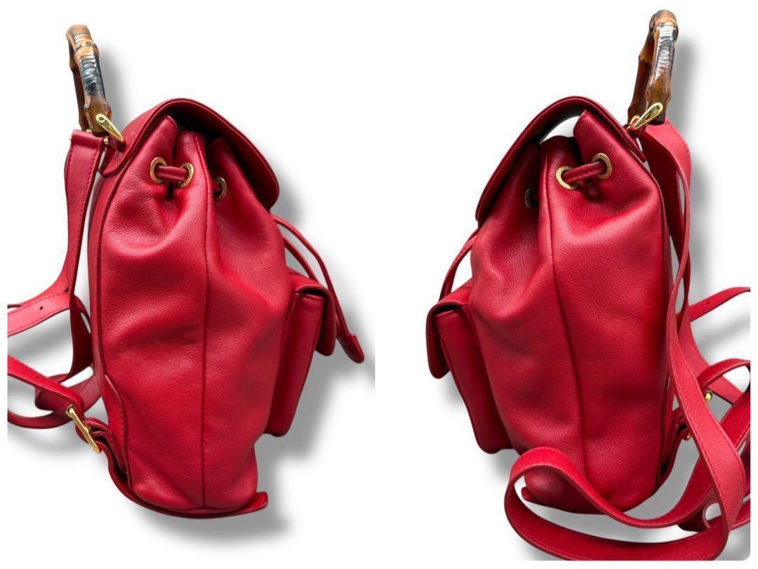 GUCCI Backpack Mini Bamboo Leather Red Authentic