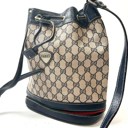 GUCCI Shoulder Bag Purse GG Supreme PVC Beige Navy Authentic