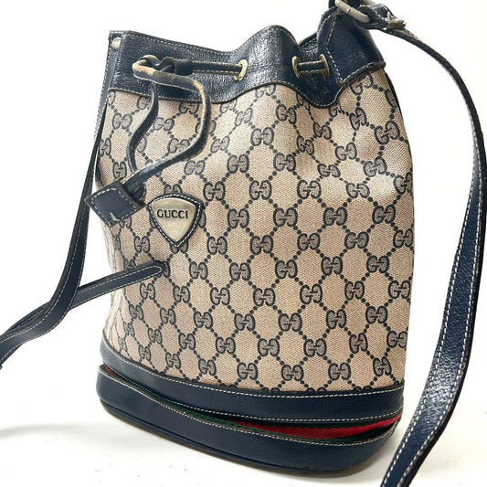 GUCCI Shoulder Bag Purse GG Supreme PVC Beige Navy Authentic
