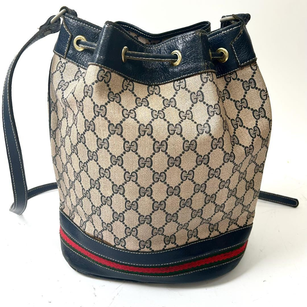 GUCCI Shoulder Bag Purse GG Supreme PVC Beige Navy Authentic