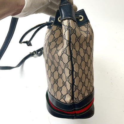 GUCCI Shoulder Bag Purse GG Supreme PVC Beige Navy Authentic