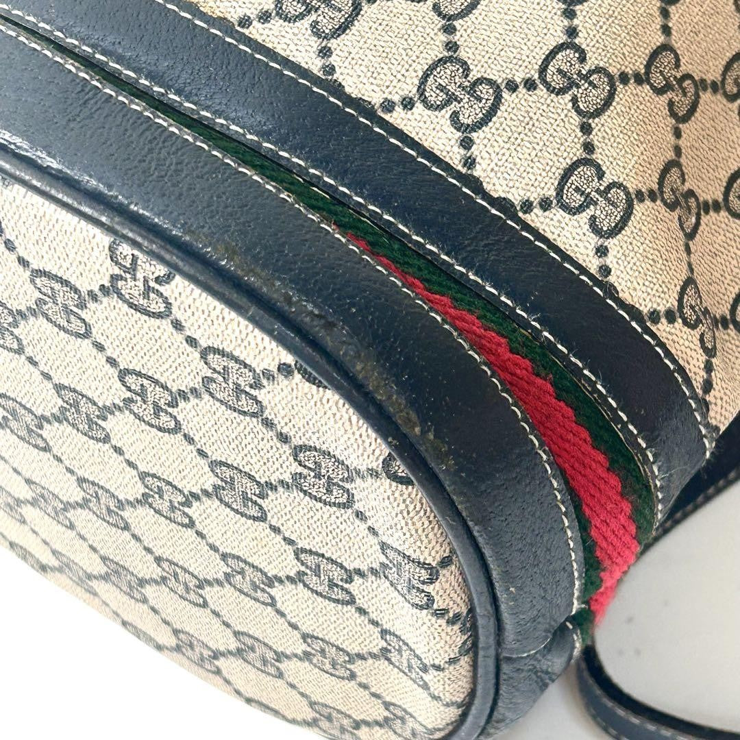 GUCCI Shoulder Bag Purse GG Supreme PVC Beige Navy Authentic