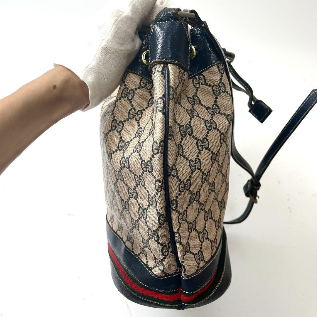 GUCCI Shoulder Bag Purse GG Supreme PVC Beige Navy Authentic