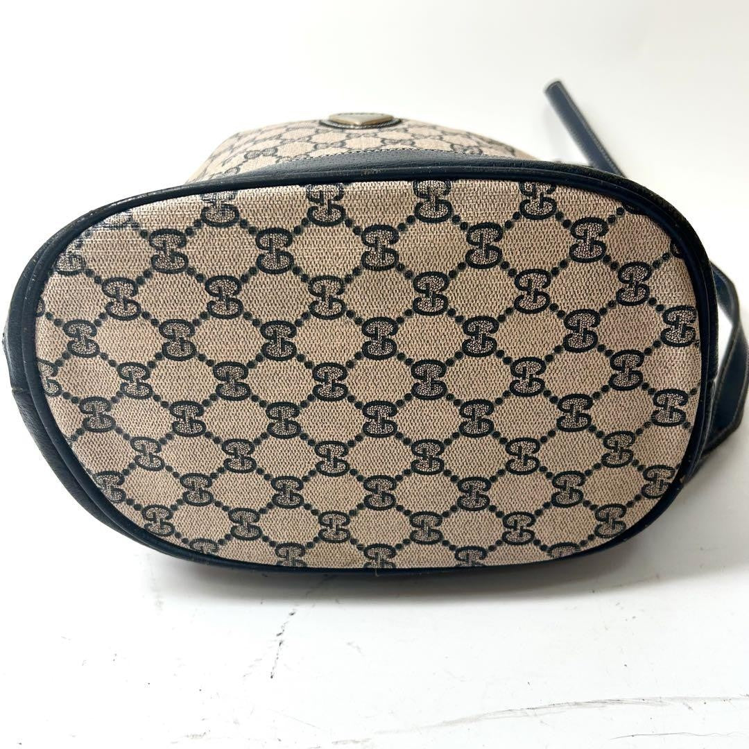 GUCCI Shoulder Bag Purse GG Supreme PVC Beige Navy Authentic