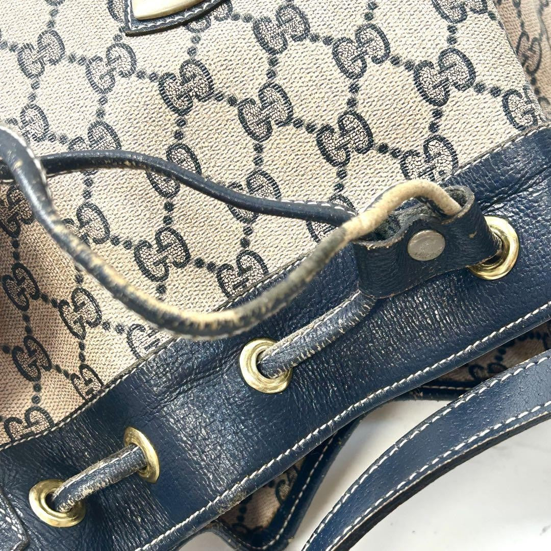 GUCCI Shoulder Bag Purse GG Supreme PVC Beige Navy Authentic