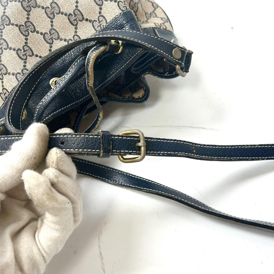 GUCCI Shoulder Bag Purse GG Supreme PVC Beige Navy Authentic