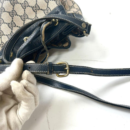 GUCCI Shoulder Bag Purse GG Supreme PVC Beige Navy Authentic