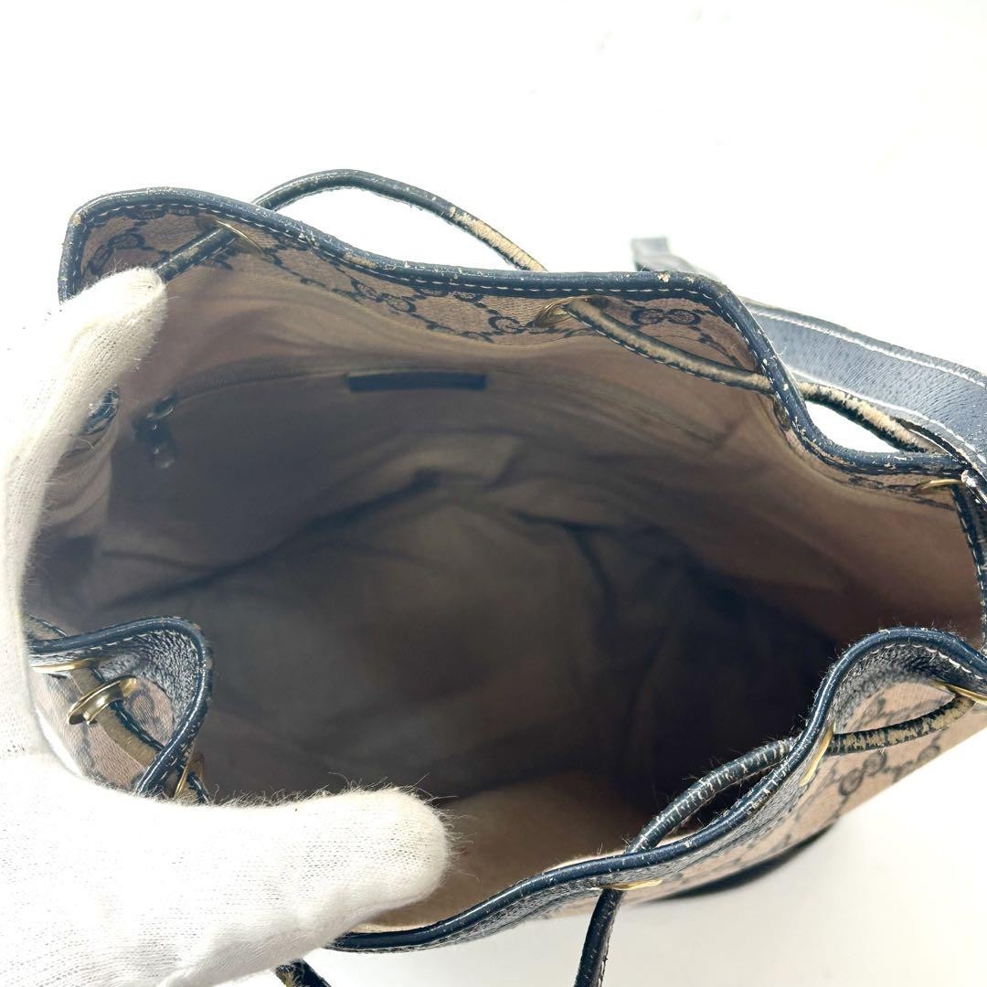 GUCCI Shoulder Bag Purse GG Supreme PVC Beige Navy Authentic