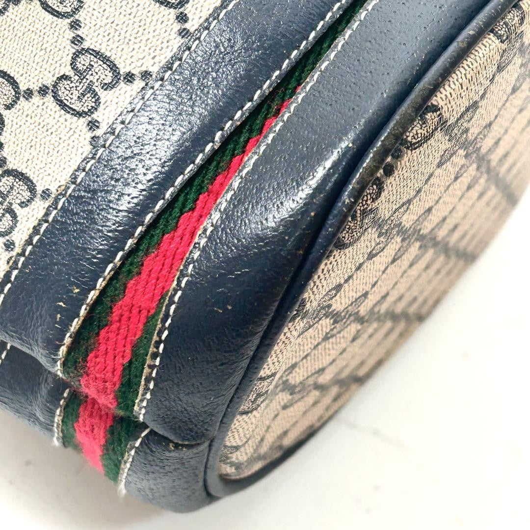 GUCCI Shoulder Bag Purse GG Supreme PVC Beige Navy Authentic