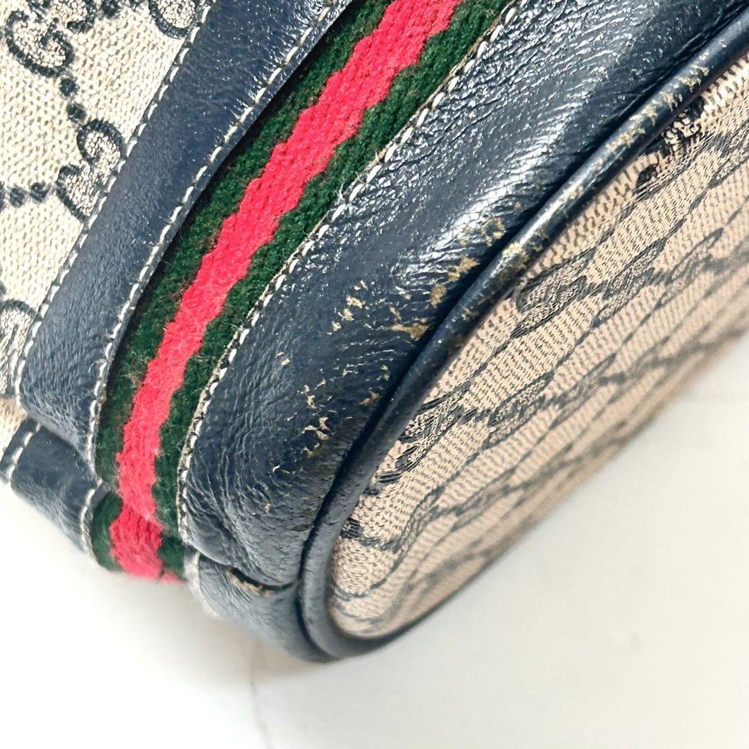 GUCCI Shoulder Bag Purse GG Supreme PVC Beige Navy Authentic