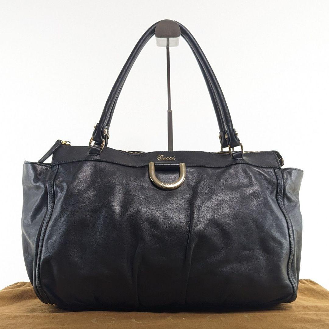 GUCCI Hand Bag Tote Purse Leather Black Authentic