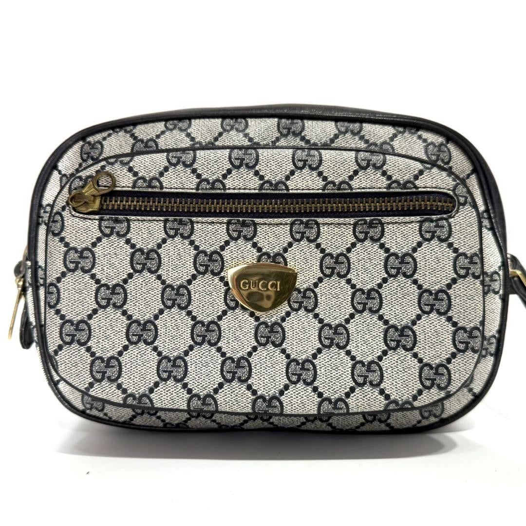 GUCCI Shoulder Camera Bag Purse GG Supreme Black Authentic