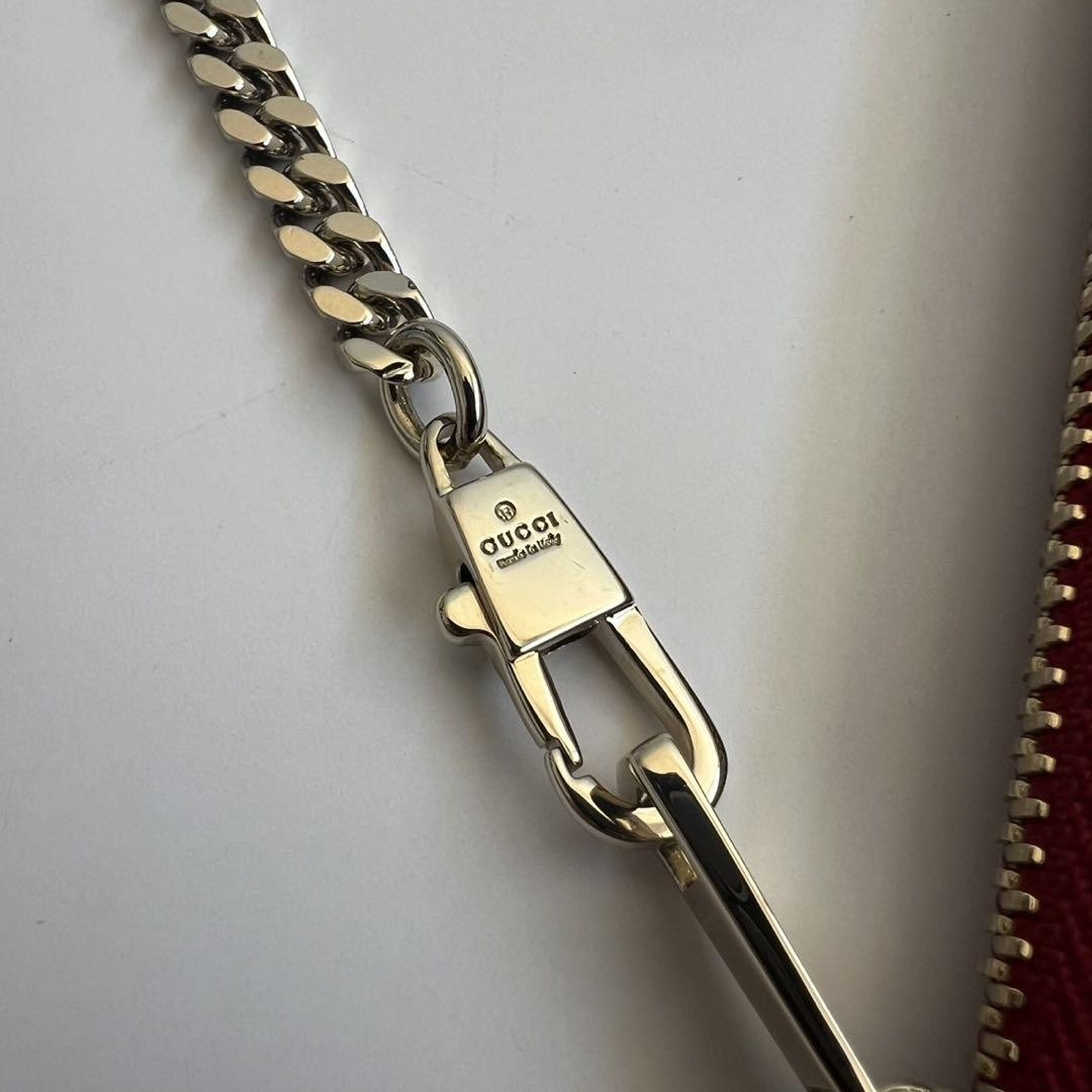 GUCCI Hand Pouch Chain Interlocking Patent Leather Red Gold Authentic